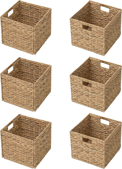 eHemco Trapezoid Woven Hyacinth Wicker Pantry Storage Baskets with Iron Wire Frame, 13.25"x9"x7/3.5", Natural, Set of 2