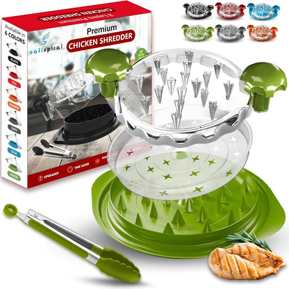 Chicken Shredder Tool Twist Large – 10.2 Inch Non Slip Meat Shredder with Removable Tray- BPA Free, Dishwasher Safe, Heat Resistant Chicken Breast Shredder with Handle & Serving Tong