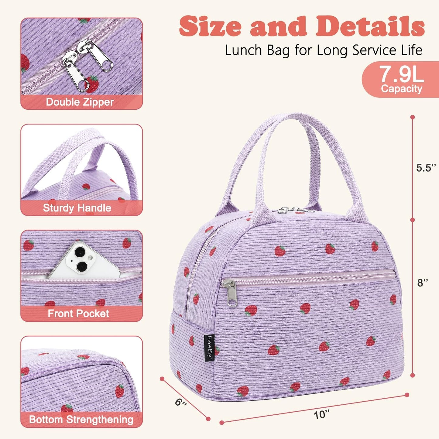 FlowFly Insulated Lunch Cooler Bag - Tote Bag Organizer for Women/Men, Black - Colors B