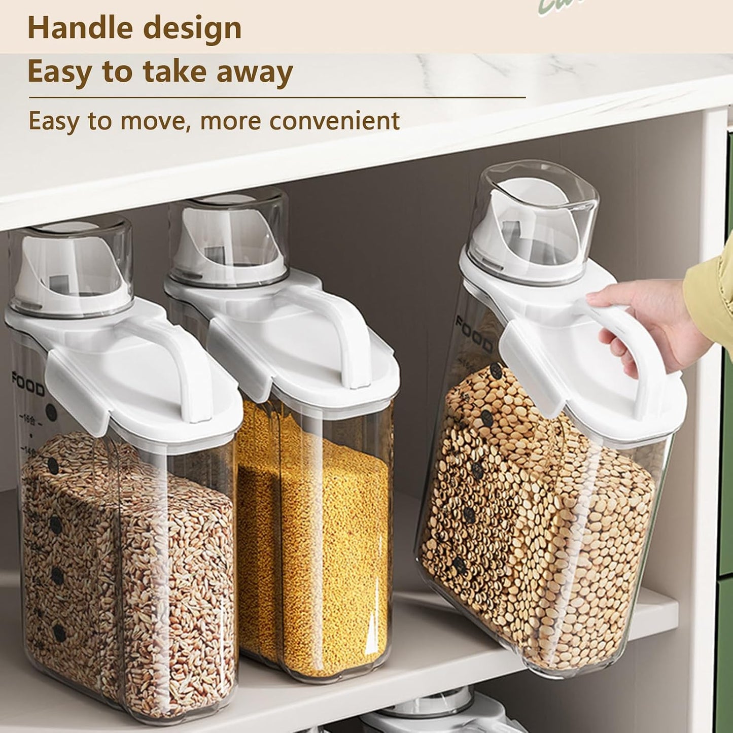 Cereal Containers Dispenser Rice Storage Container Clear Food Storage Containers Measuring Cup Pour Spout With Lids Airtight For Kitchen Grain Dry Food Pet Dog Food Organization（Green 1.6L）