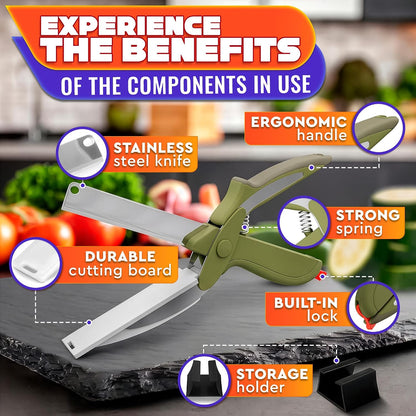 2 in 1 Kitchen Scissors for Food with Knife Sharpener (Grey)
