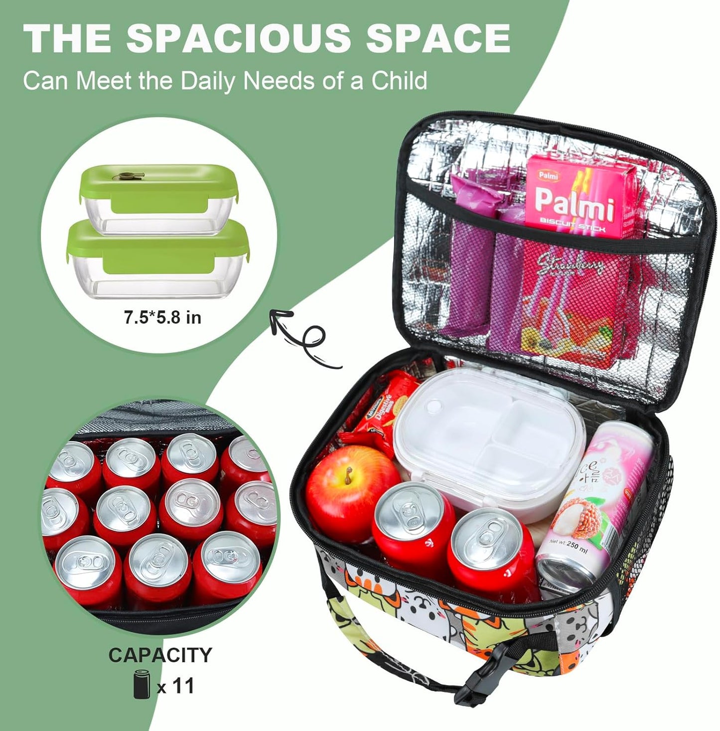Kids Lunch Box for Boys Girls Lunch Bag Insulated Durable Lunchbox Children Lunch Tote Bag for School Black