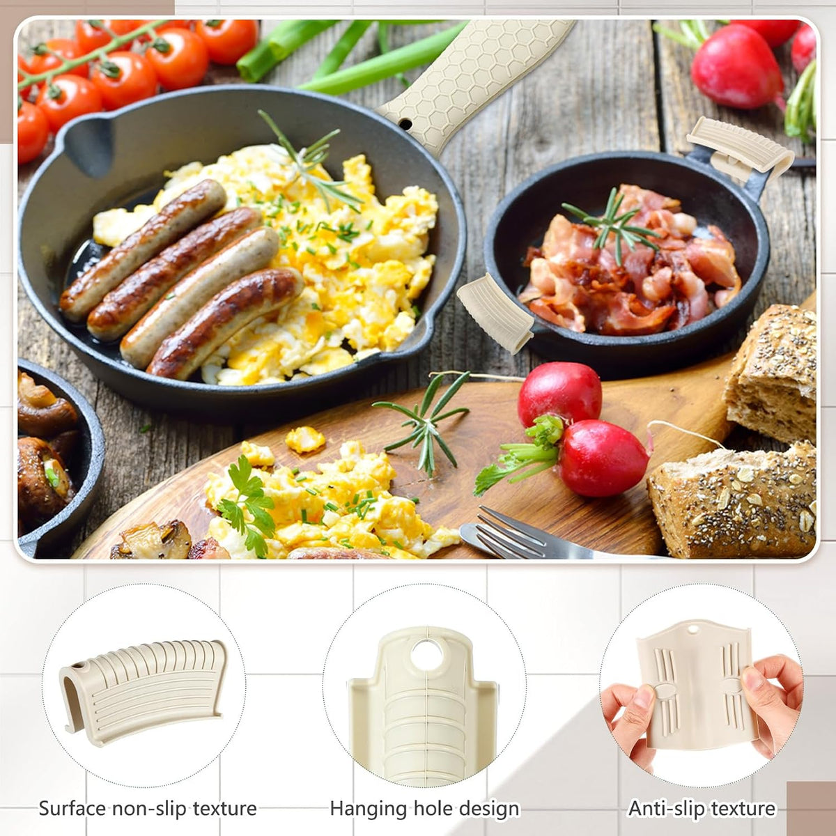 Patelai 8Pcs Silicone Cast Iron Handle Cover,Black