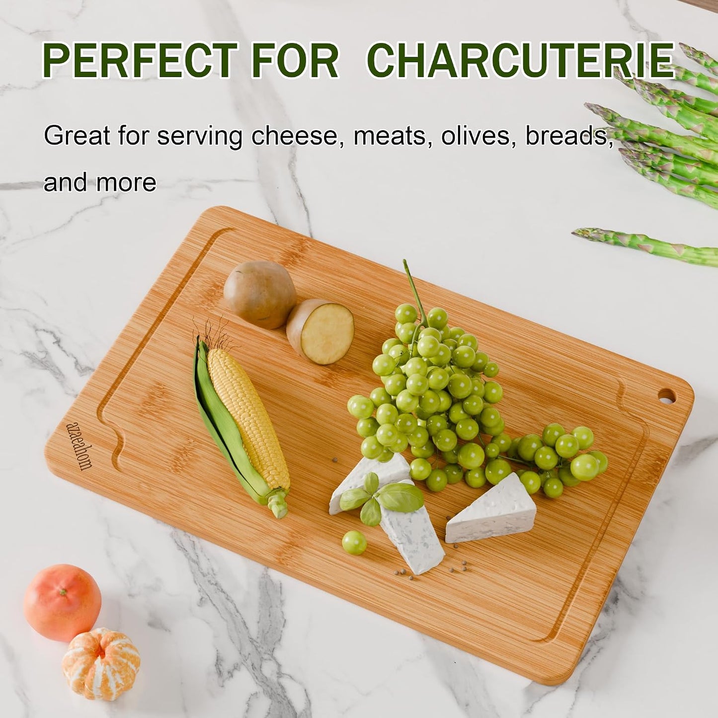 Bamboo Cutting Boards for Kitchen, Wood Cutting Board Set with Juice Grooves & Built-in Handles, Large Medium Small Chopping Board for Meat, Vegetables, Fruit