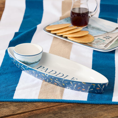 Wake at the Lake 3-D Canoe Chip & Dip Set, Two-Piece Serving Tray with Dip Bowl & Spreading Knife, Durable Design, Lightweight & Easy to Clean, Perfect for Chips, Veggies & Dips