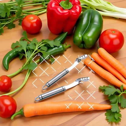 2pcs Stainless Steels Pepper Seed Corer Remover, Stainless Steel Tool, Chili Corer Remover with Serrated Slice and Handle Kitchen Tools Fruit and Vegetable