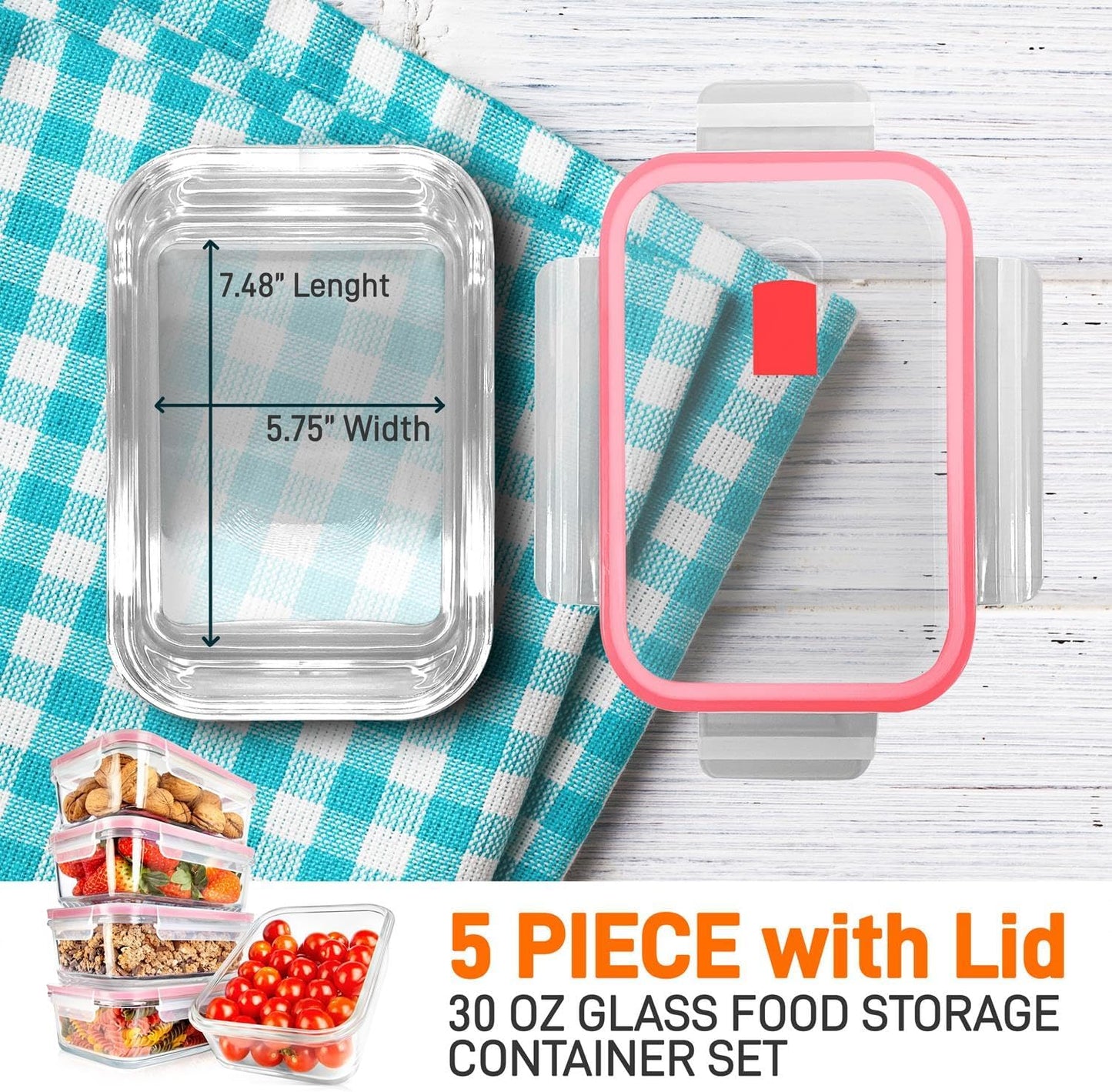 NutriChef 10 Piece Glass Food Storage Containers with Lids – 30 oz Meal Prep Containers Reusable – Airtight Glass Lunch Containers for Food Storage – Freezer to Oven Safe - Gray