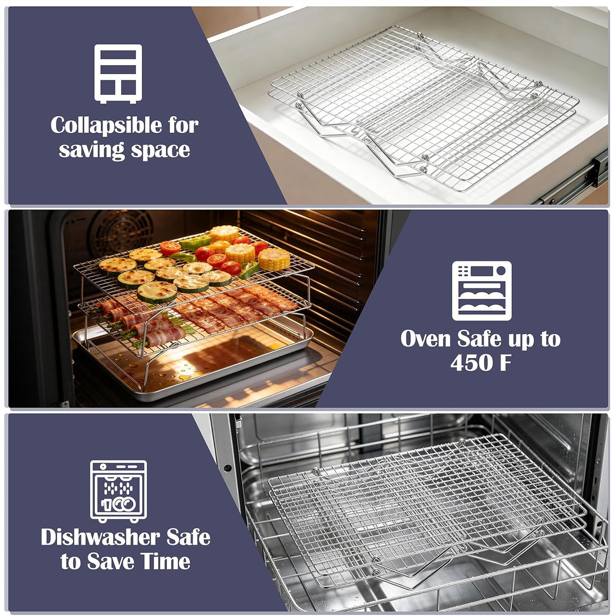P&P CHEF 4 Tier Stackable Cooling Racks for Cooking and Baking, 15" x 10"