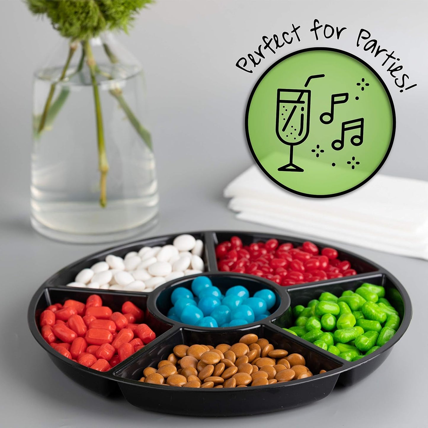 Plasticpro 6 Sectional Round Plastic Serving Tray/Platters Clear Pack of 2