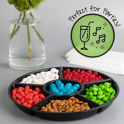 Plasticpro 6 Sectional Round Plastic Serving Tray/Platters Clear Pack of 2