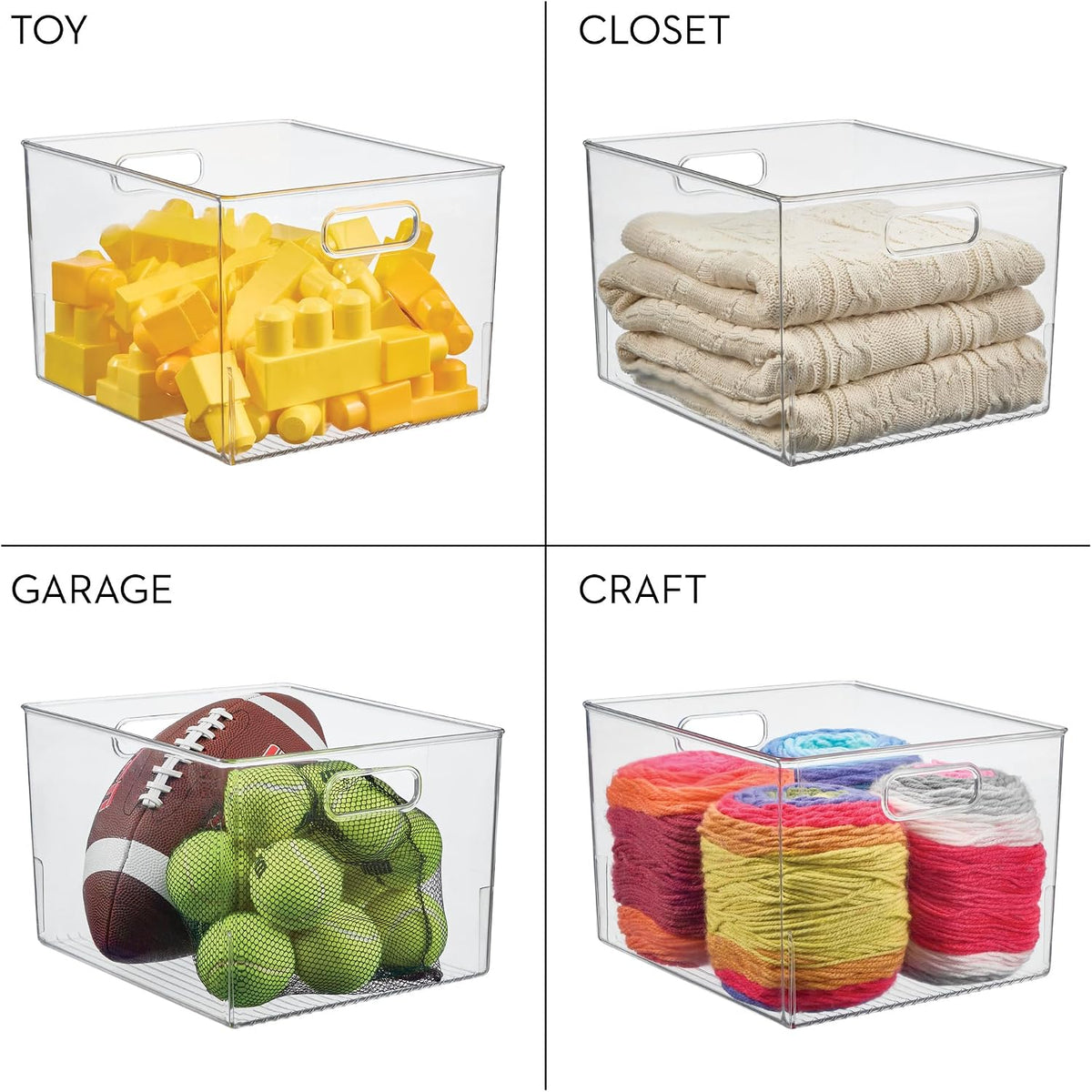 iDesign Storage Bin with Handles, 12" x 10" x 8", Clear | For Kitchen, Pantry, Cabinet, Nursery, Crafts
