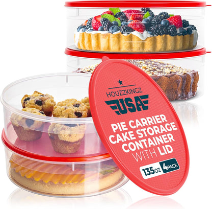 2 Pack Pie Carrier Cake Storage Container with Lid | 10.5" Large Round Plastic Cupcake Cheesecake Muffin Flan Cookie Tortilla Holder Storage Containers Airtight | Pie Keeper Transport Container