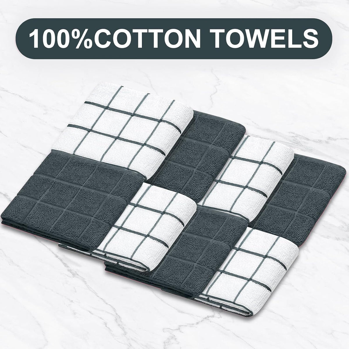 Oven Mitts Kitchen Towels and Dishcloths Pot Holders Sets, Oven Gloves Kitchen Dish Towels 500 Degree Heat Resistant Potholders with Non-Slip Silicone Surface for Cooking, Grilling, Baking-Gray