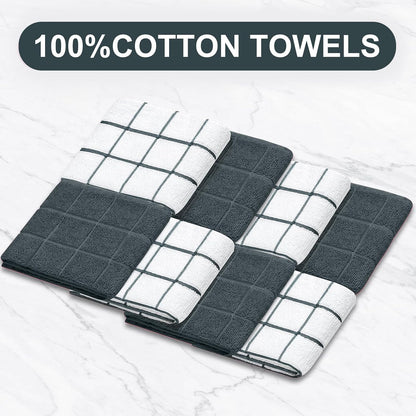 Oven Mitts Kitchen Towels and Dishcloths Pot Holders Sets, Oven Gloves Kitchen Dish Towels 500 Degree Heat Resistant Potholders with Non-Slip Silicone Surface for Cooking, Grilling, Baking-Gray