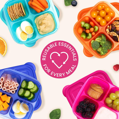 Bentgo Easyboxes 4-Compartment Snack Containers - 20-Piece Set with 10 Trays & 10 Custom-Fit Lids to Seal in Freshness - Reusable Food Storage & Meal Prep Bento BPA-Free Containers (Classic)