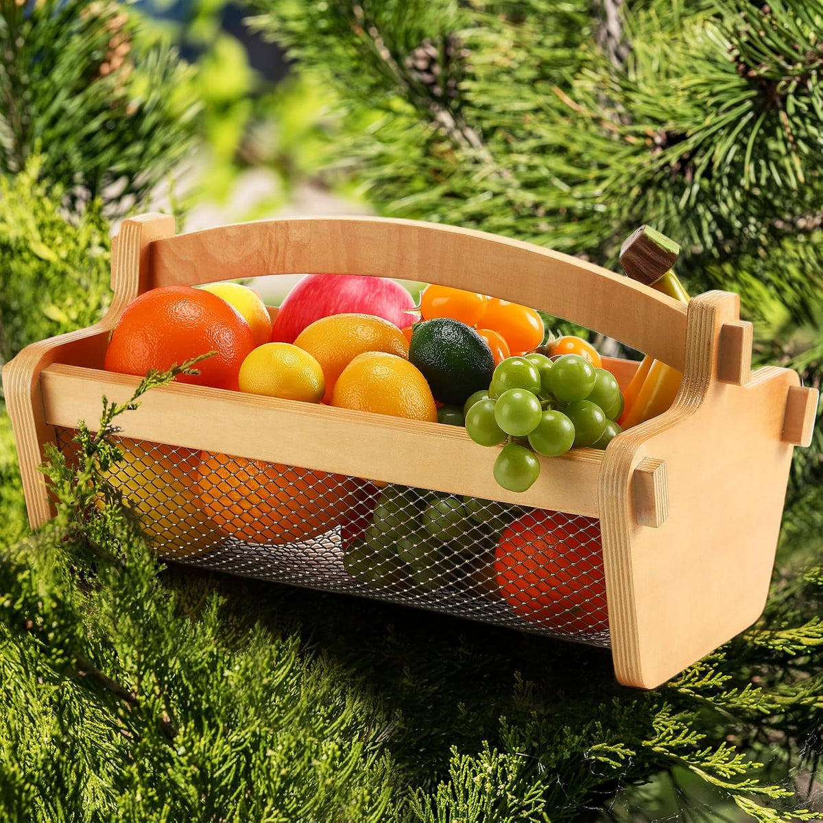 Teenyyou Garden Harvest Basket Mesh Storage with Handle Versatile Gardening Fruits Vegetables Gathering Basket Garden Supply Gardener Gift for Farmer Washing Holding(Brown,19in)
