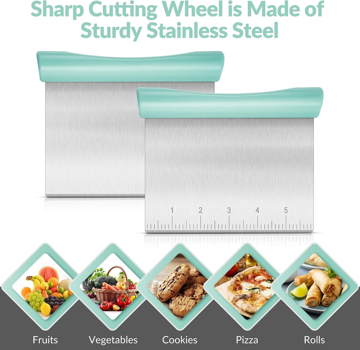 Rainspire Bench Scraper, Stainless Steel Dough Scraper, Pastry Scraper, Pizza and Dough Cutter Multi-Purpose Scraper/Chopper, Pizza Cutter Food Chopper Baking Supplies Kitchen Gadgets, Black