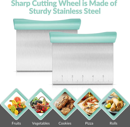 Rainspire Bench Scraper, Stainless Steel Dough Scraper, Pastry Scraper, Pizza and Dough Cutter Multi-Purpose Scraper/Chopper, Pizza Cutter Food Chopper Baking Supplies Kitchen Gadgets, Black