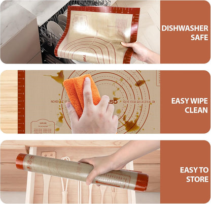 Silicone Pastry Mat, 24" x 16" Dough Mat, Rolling Mat for Baking