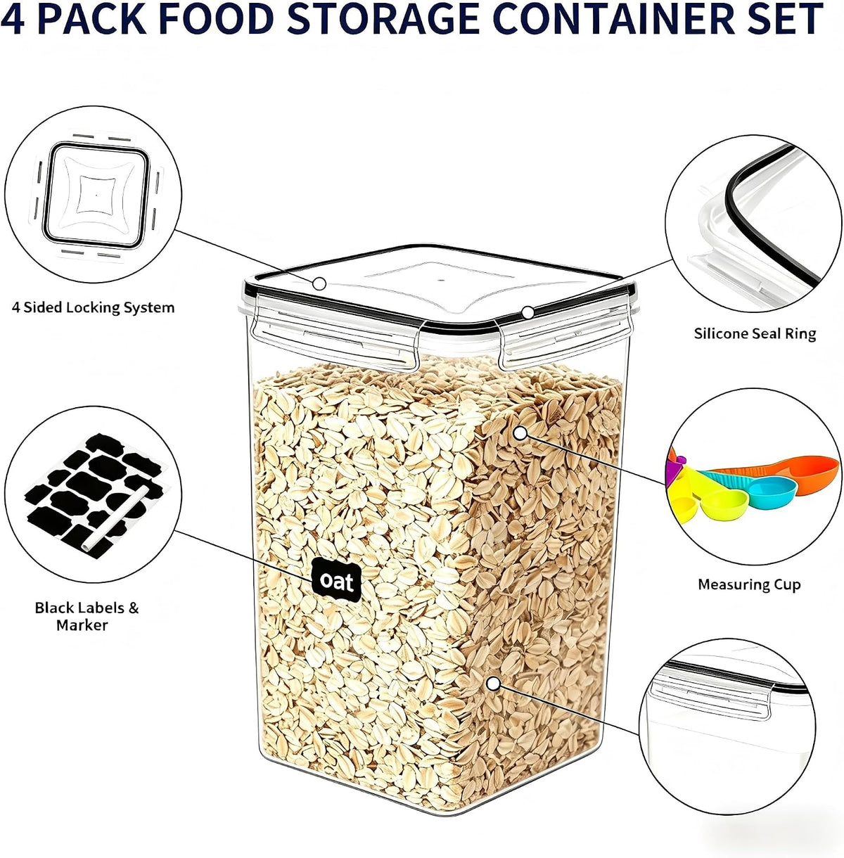 42pcs Airtight Containers, Clear Stackable Dry Food Storage | 42pk clear airtight containers with tight lids keep dry food fresh. Safe plastic, stackable for pantry kitchen storage
