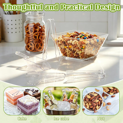16 Pcs Plastic Ice Tongs and Scoops Set for Ice Bucket 6'' 8.5'' Clear Mini Kitchen Serving Tongs and Scoops for Buffet Freezer Coffee Sugar Bar Supplies Party Wedding BBQ Restaurant