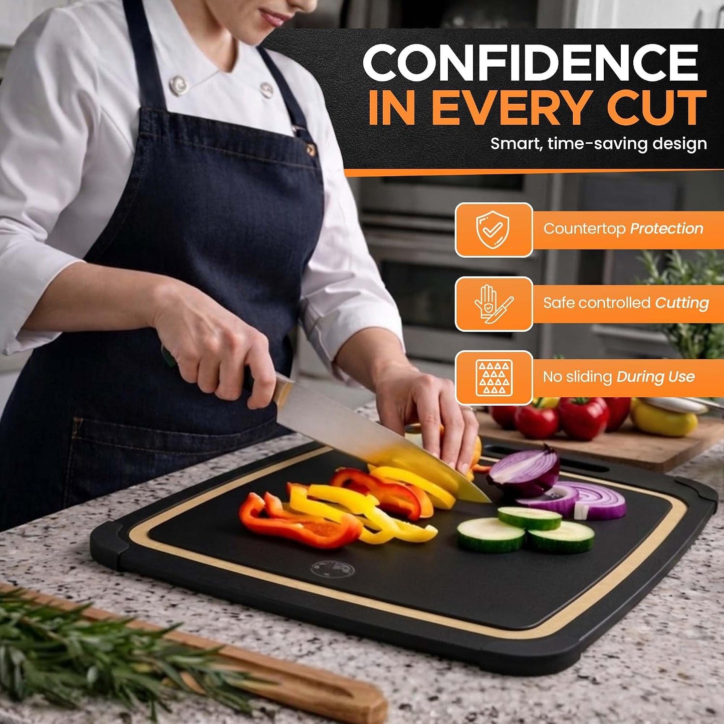 Earth's Dreams Composite Wood Cutting Board Set of 3 – Built In Juice Groove, Dishwasher Safe,Cutting Boards for Kitchen – Large, Medium & Small Non-Slip Wood Charcuterie & Chopping Boards (Tan/Black)