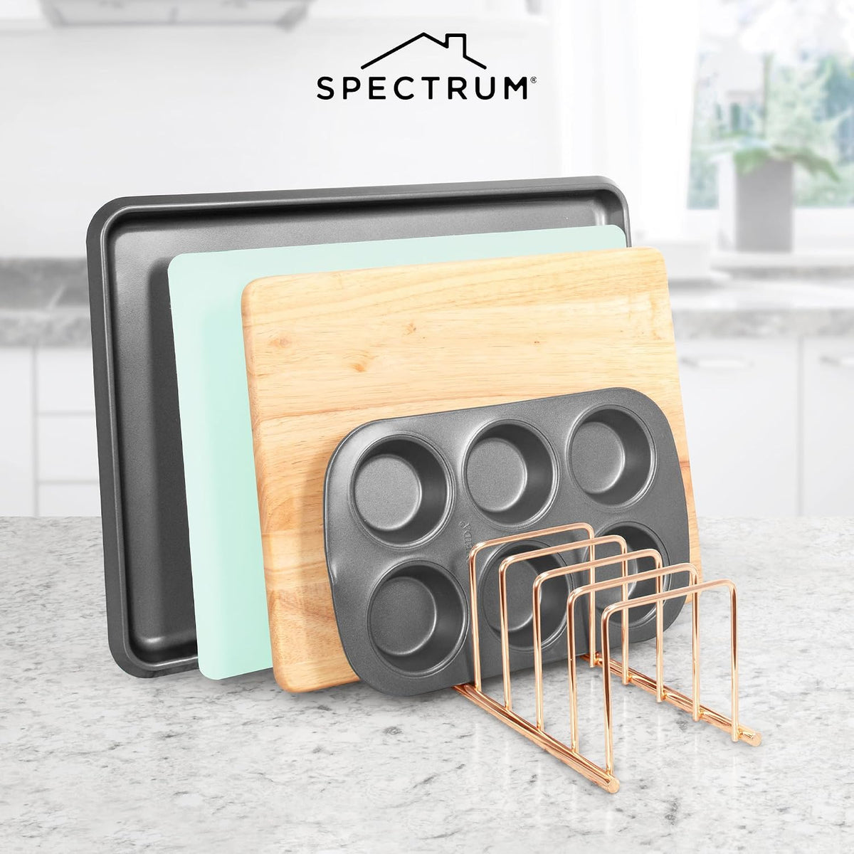 Spectrum Euro Kitchen Organizer for Cooking and Bakeware, Satin Nickel
