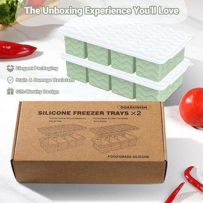 Doasuwish Silicone Freezer Molds for Soup with Lid – 1-Cup Soup Container Style Ice Cube Trays for Freezer, Meal Prep & Food Storage, Freeze 250mL/125mL Portions – 2 Pack