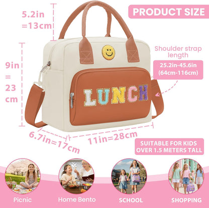 RLGPBON Insulated Lunch Bag Teen Girls, Preppy Lunch Box Large Insulated Lunch Bag Reusable Lunch Tote Bag, Preppy LunchBag for Girls School Travel Picnic