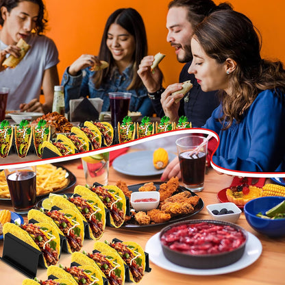 Baderke Taco Holder Stands Set of 8 Black Large Tray Plates Plastics Shell Holder for Taco Tuesday Night Mexican Festival Party Supplies, Dishwasher Microwave Safe