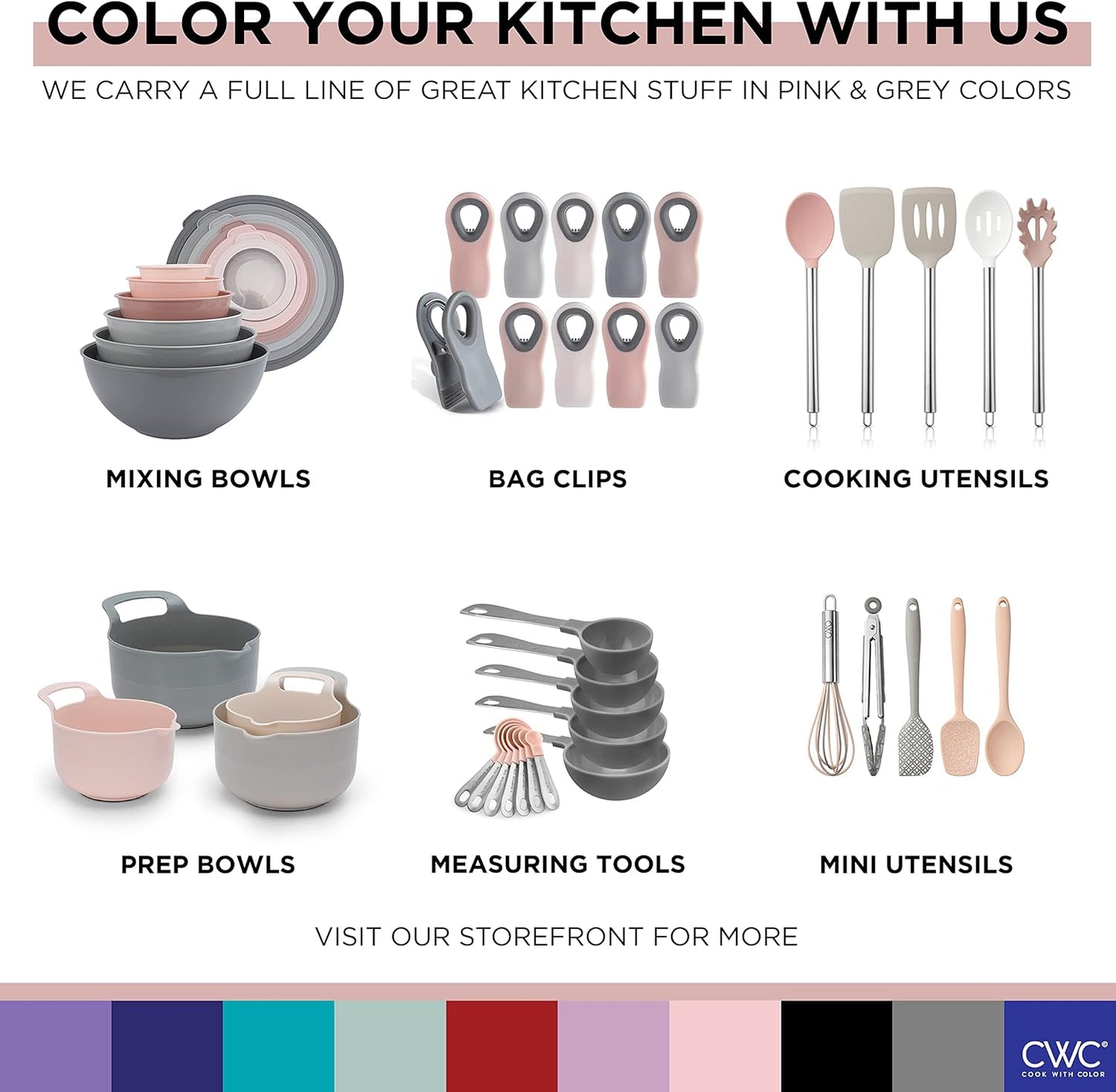 COOK WITH COLOR Nesting Bowls with Measuring Cups Colander and Sifter Set - Includes Mixing Bowls, Colander, Sifter and Measuring Cups, Navy, 8 Pc Bowl