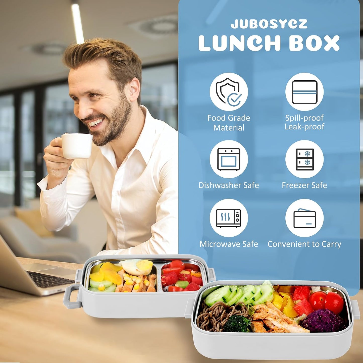 Stainless Steel Bento Box for Adults&Kids,Japanese Leakproof Lunch Box Divided Food Meal Storage Containers Set Stackable 2 Layer for Children School Picnic Beige