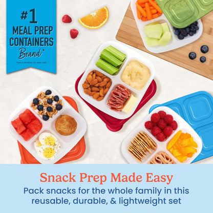 Bentgo Easyboxes 4-Compartment Snack Containers - 8-Piece Set with 4 Trays & 4 Custom-Fit Lids to Seal in Freshness - Reusable Food Storage & Meal Prep Bento BPA-Free Containers (Classic)