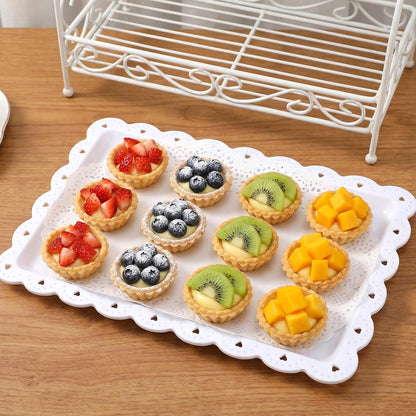 12-Pack White Serving Tray Set, 14.4" X 9.3" Rectangle Disposable Plastic Platters for Cookies, Desserts, Appetizers, Party, Wedding, Catering & Restaurant Use