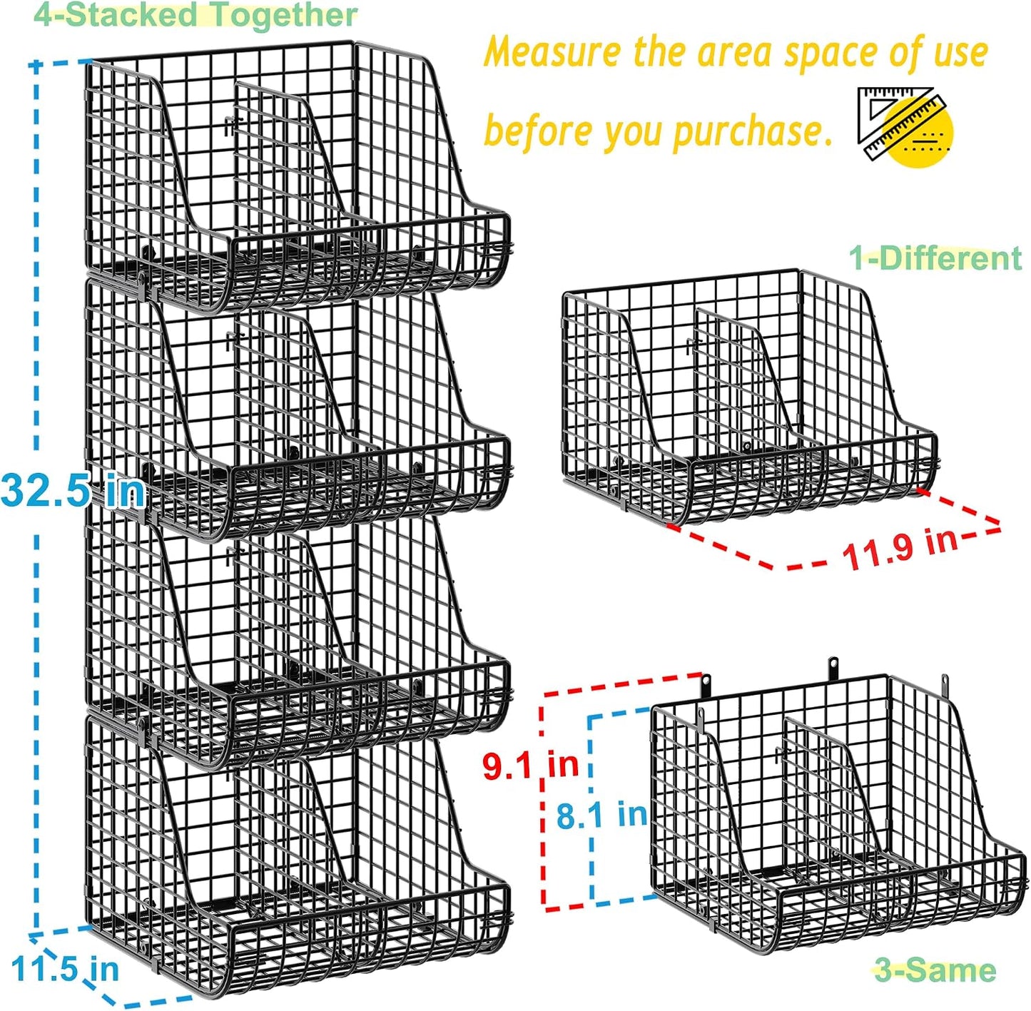 Stacking Can Dispensers 3 Tier with 3 Divider, Large Pantry Can Organizer, Beverage Drink Pop Soda Can Storage Basket, Can Holders for Pantry, Canned Food Rack Wire Bins for Kitchen Cabinet (3-Pack)