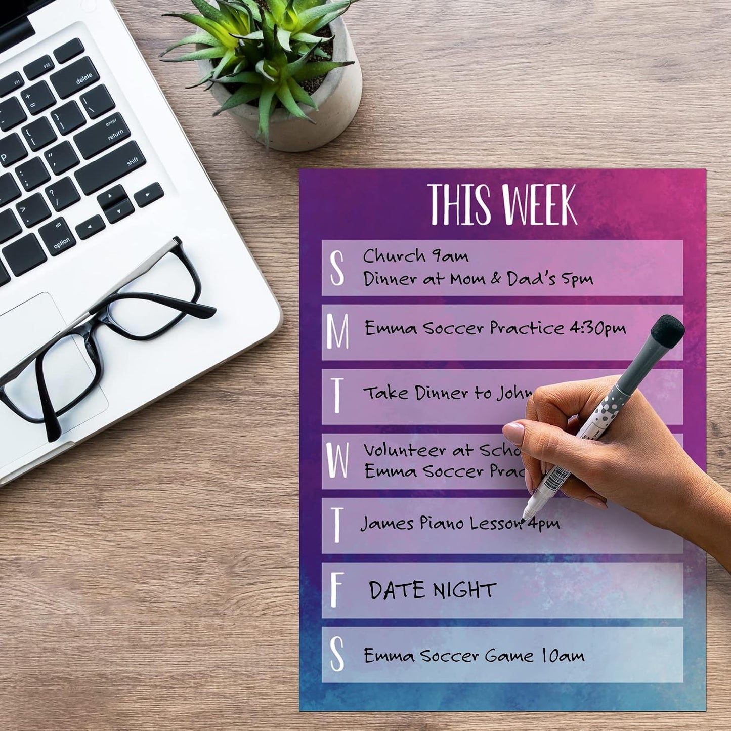Dry Erase Weekly Calendar Planner Sticker Decal | Removable & Reusable | Magnetic Fine-Tip Marker Included (6 x 9 inches, White)