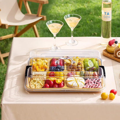 Lifewit 1 Compartment Melamine Charcuterie Board, 11 x 14 Inch Portable Cheese Board with Plastic Lockable Clear Lid, Travel Charcuterie Board Serving Platter with Cover for Snacks, Fruit, Appetizers