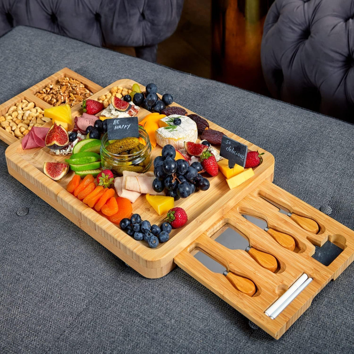 Bamboo Cheese Board and Charcuterie Boards Set & Serving Tray