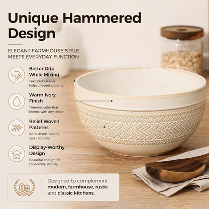 Ceramic Mixing Bowls Set of 3, Large Nesting Serving Bowls