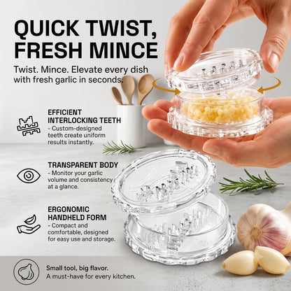 2pcManual Garlic Twister,Manual Garlic Crusher and Mincer, Transparent Twisting Garlic Chopper Tool, Multi-Functional Handheld Grinder for Ginger, Nuts, Herbs and Spices, Easy to Clean Kitchen Gadget