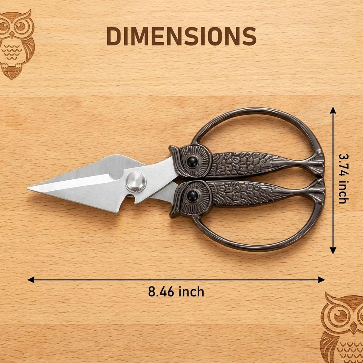 XSNBRD All Purpose Kitchen Scissors, Pearl Gold Stainless Owl Shears.