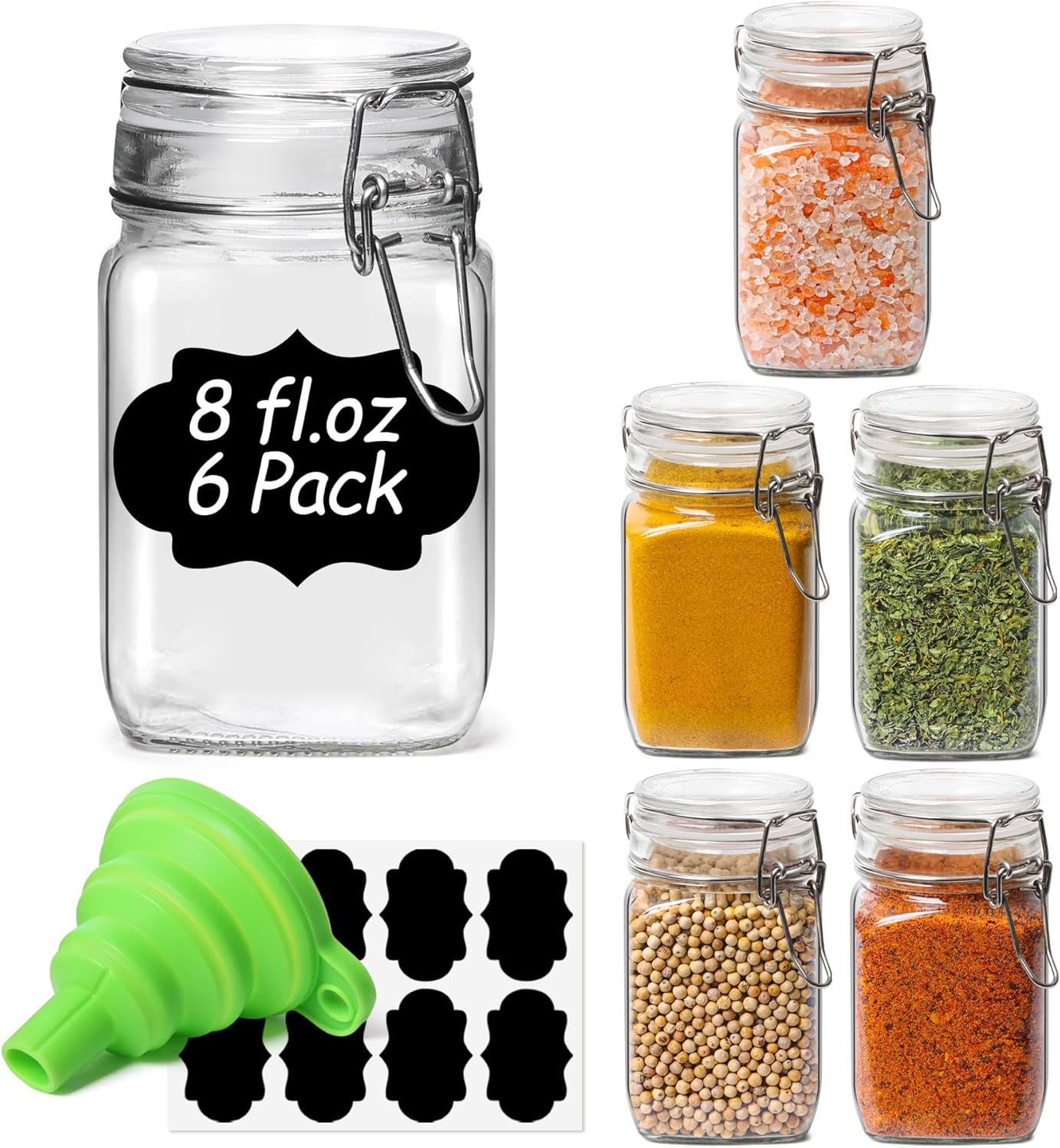 ComSaf Set of 3 Square Glass Jars with Airtight Lids (51 Oz) — Wire Clamp Canisters for Small-Batch Pickling, Kimchi, Bulk Dry Food, Wide Mouth Space Saving Kitchen Pantry Organization Jars