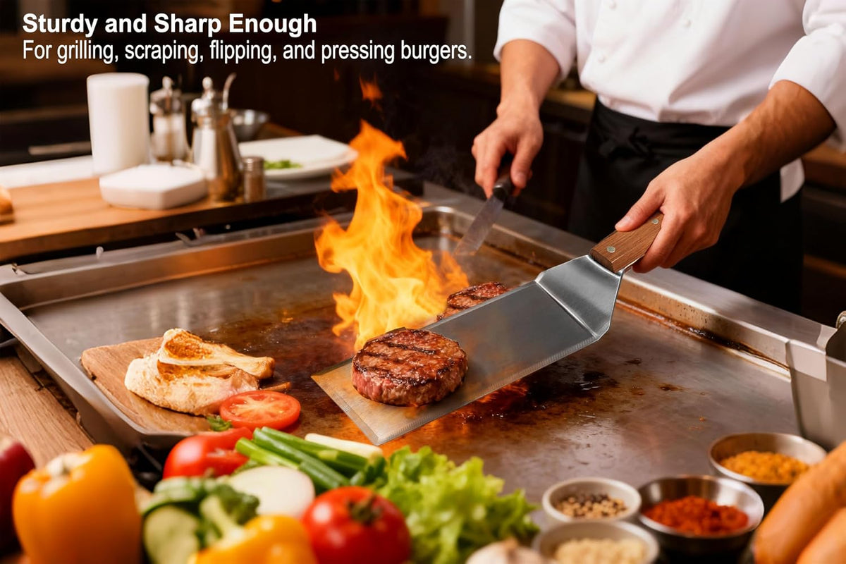 Set of 2 Extra Long Thicker Stainless Steel Griddle Spatula BBQ Tools