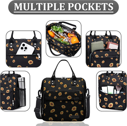 TuErCao Small Lunch Bag Lightweight Insulated Lunch Box for Women Work Portable Soft Cooler for Picnic Travel Road Trips, Loncheras para Mujer, Black
