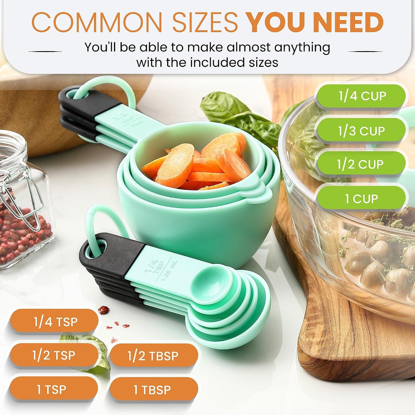 Spring Chef Magnetic Measuring Cups and Spoons Set of 9, Nesting Kitchen Tool with Easy to Read Markings for Measuring Dry or Liquid Ingredient, BPA Free, Black