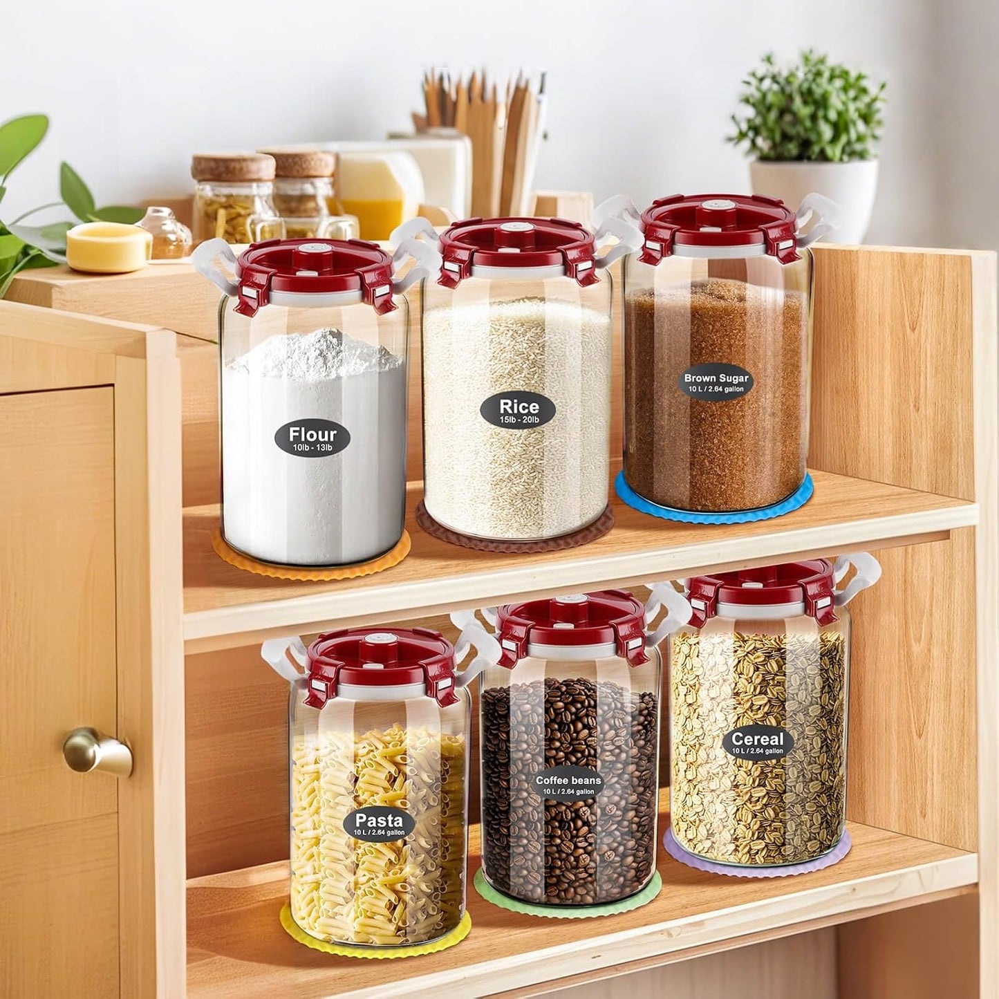 10L / 2.6 Gallon Glass Flour Storage Container with Airtight Lid & Handle, Large 10 lb Flour Canister, 20 lb Rice Jar, Wide Mouth Pantry Canister for Sugar, Pasta, Cereal
