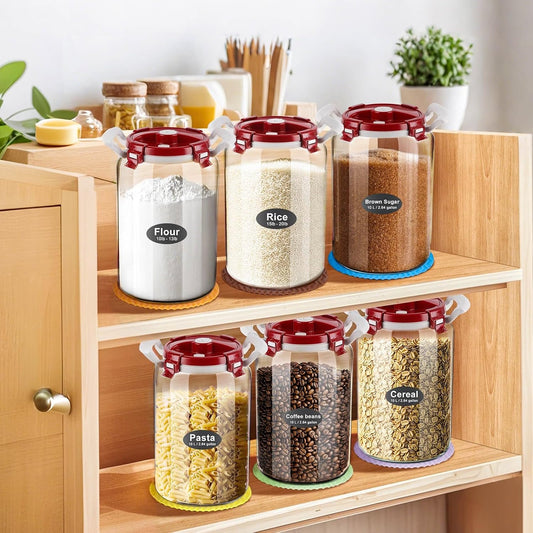 10L / 2.6 Gallon Glass Flour Storage Container with Airtight Lid & Handle, Large 10 lb Flour Canister, 20 lb Rice Jar, Wide Mouth Pantry Canister for Sugar, Pasta, Cereal
