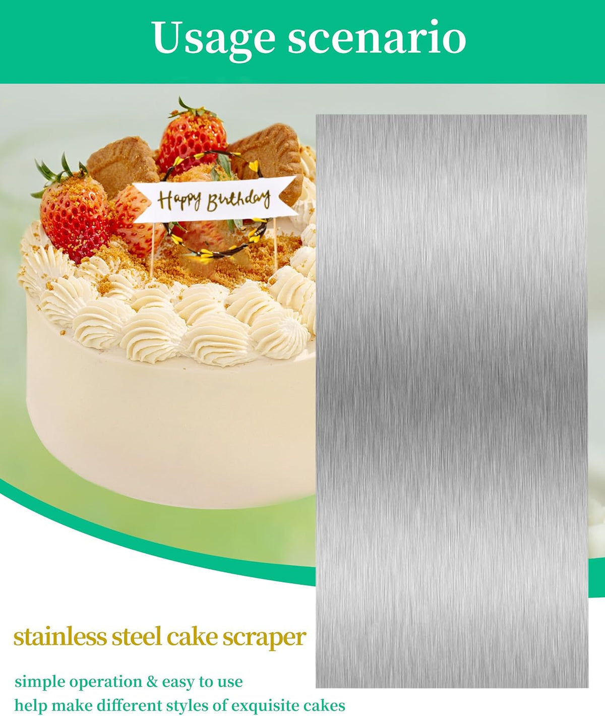 8.6 Inch Metal Cake Scraper Smoother, Edge Side Jagged Comb for Cream