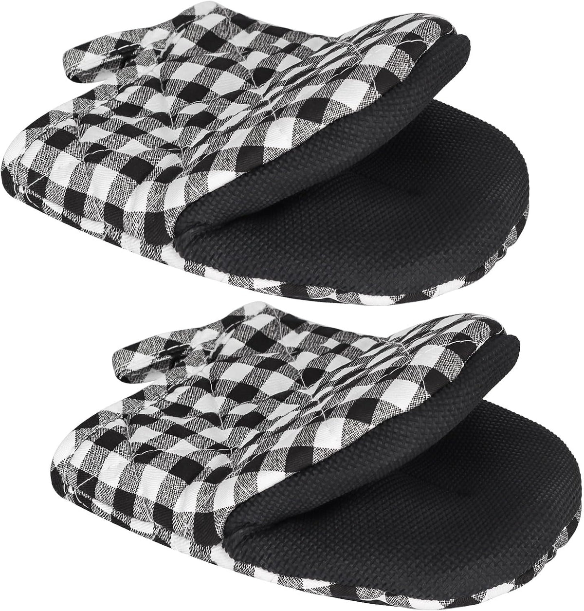 1 Pair Short Oven Mitts - Silicone Kitchen Oven Gloves High Heat Resistant 500℉, Mini Oven Mits with Non-Slip Grip Surfaces and Hanging Loop for BBQ, Baking, Cooking and Grilling (Black)