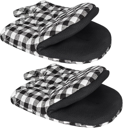 1 Pair Short Oven Mitts - Silicone Kitchen Oven Gloves High Heat Resistant 500℉, Mini Oven Mits with Non-Slip Grip Surfaces and Hanging Loop for BBQ, Baking, Cooking and Grilling (Black)